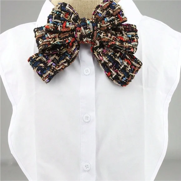 Multicolor Tweed Bow Tie Brooch - Picture 1 of 12